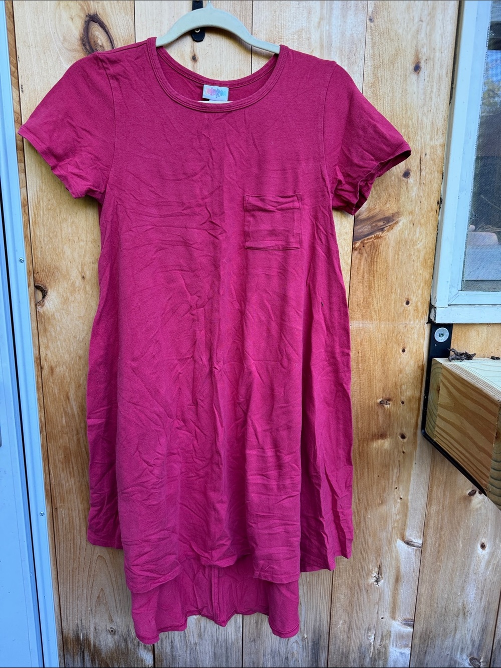 LuLaRoe Raspberry Pink Girls' Cute Pocket Hi-Low Midi Tee Dress